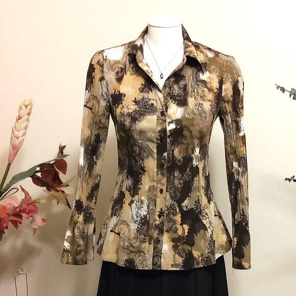 NWOT Fred David Women’s Long Sleeve Loose Shirts Pleated Blouses Tops Office - Picture 1 of 5